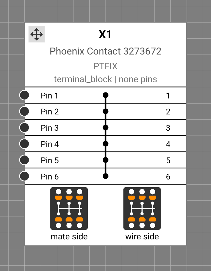 Bridged pins denoted on a terminal block