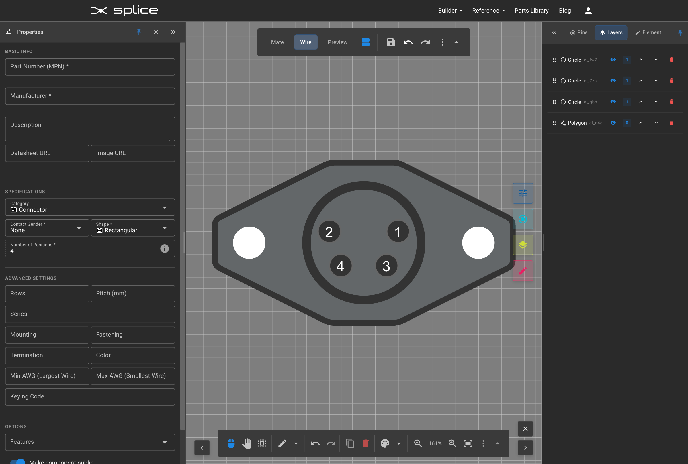 Wire side view of connector